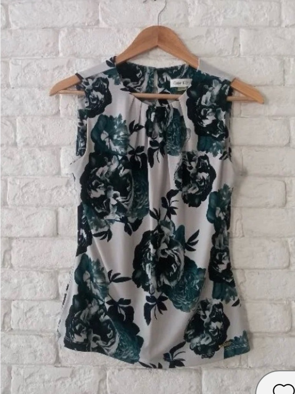 Calvin Klein Sleeveless Floral Keyhole Camisole - White and Dark Green